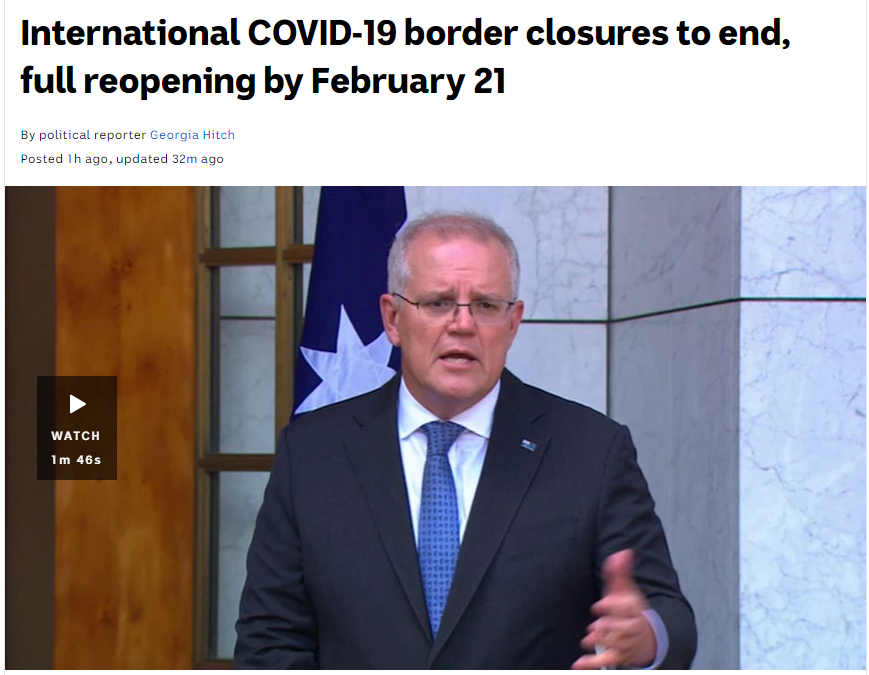 官宣！澳大利亚2月21日重开国境